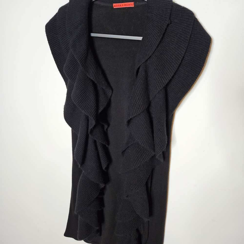 Alice + Olivia Black Sleeveless Cardigan Ruffle Duster‎ Sweater Vest Womens S - Picture 4 of 7
